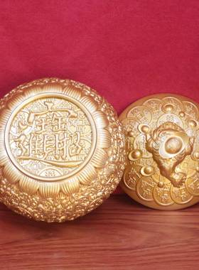 黄铜金色金蟾聚宝盆转转摆件黄铜日进斗金米缸客厅财家用实心摆件