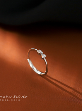 单身戒指女S925银致蝴蝶结环款小众设计高级感2023新款潮时尚配饰