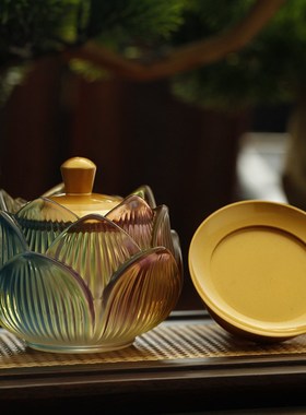 家用佛堂供佛观音大悲圣水杯财神贡杯仿琉璃琥珀七彩莲花供水杯