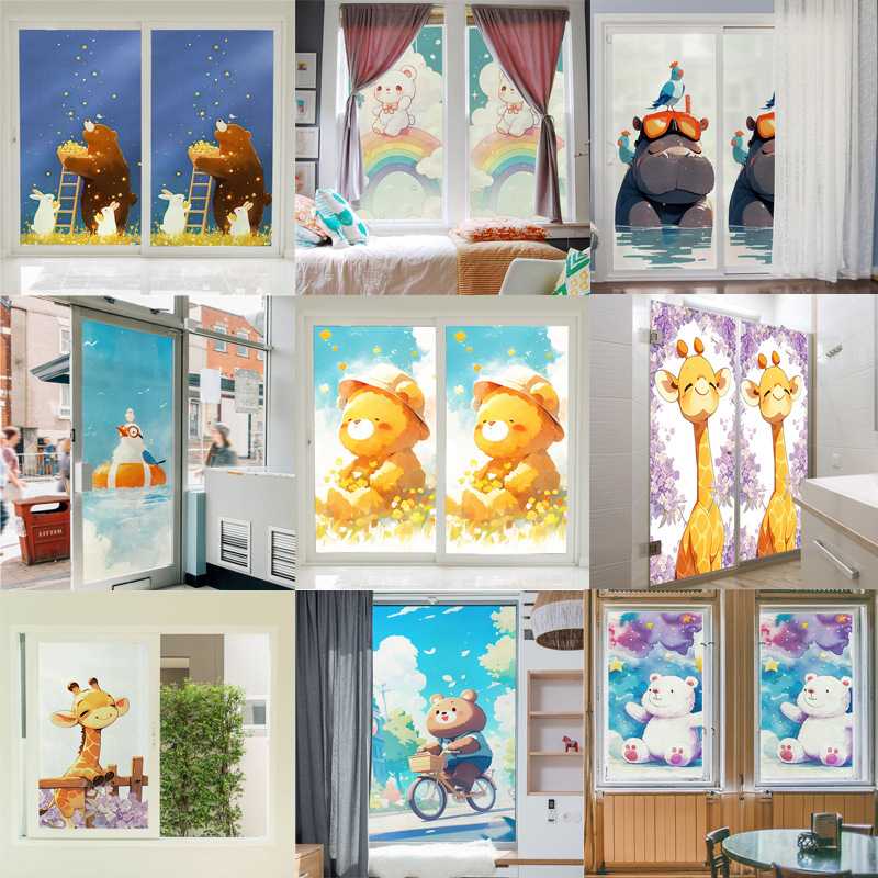 新款直销卡通清新风自粘PVC玻璃贴阳台浴室装饰贴防窥透光不透明 - 图0