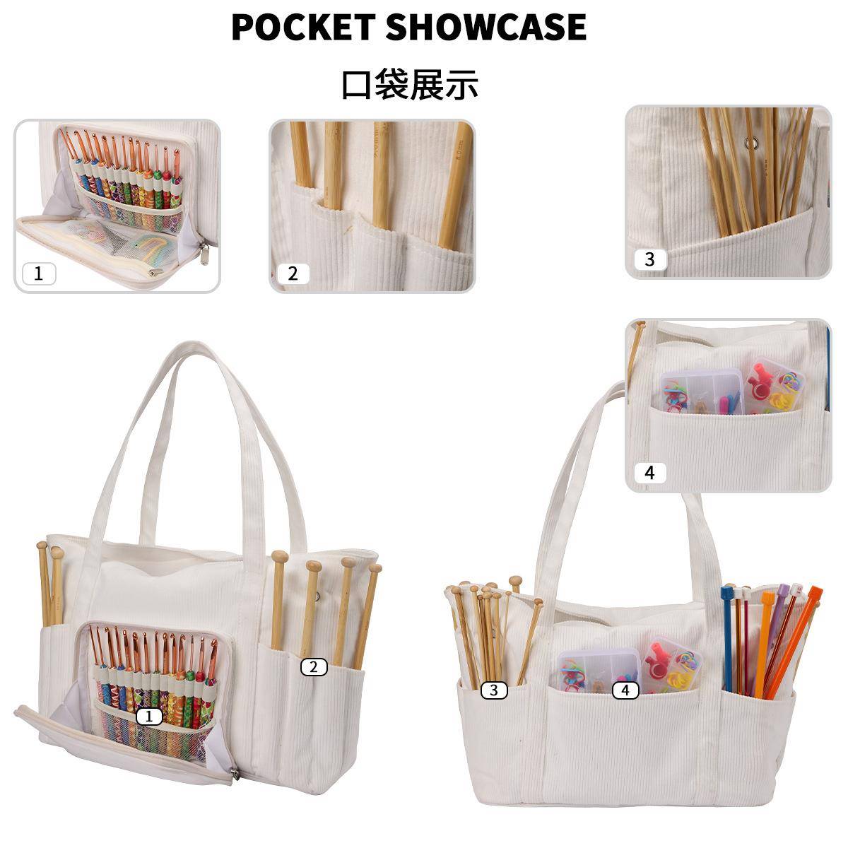 新款灯芯绒毛线棒针钩针收纳包手提式超大容量针织编织工具收纳袋 - 图2