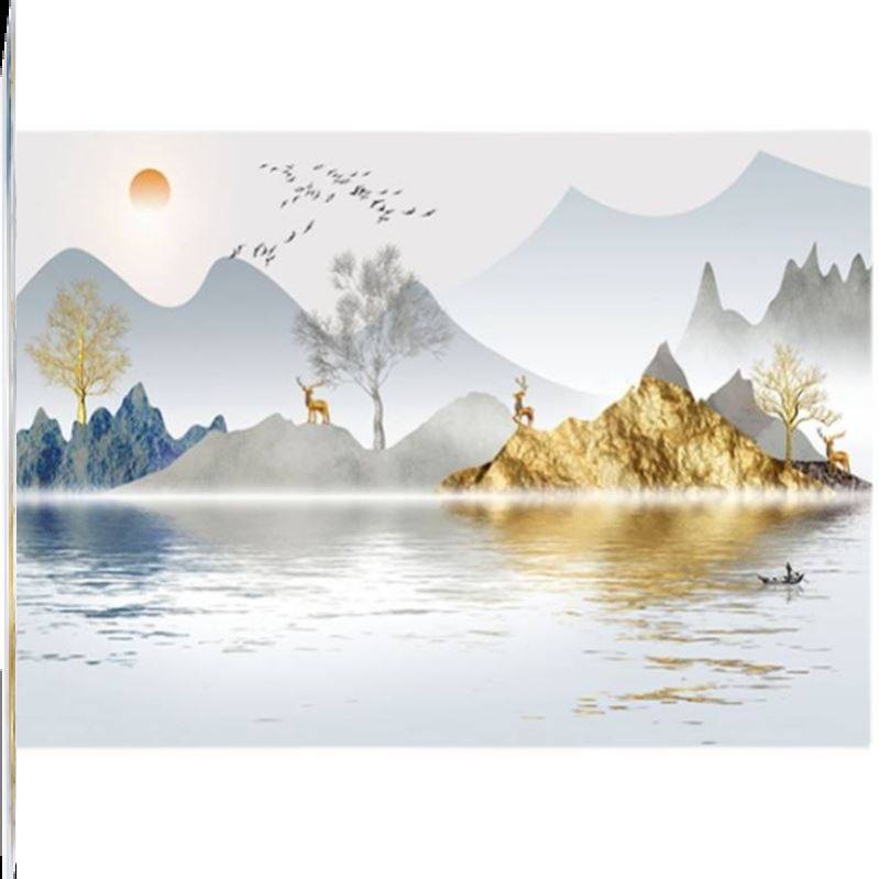 中式电视背景墙壁纸8D水墨山水背景墙布沙发墙纸书房茶室装饰壁画,淘宝优惠券,粉丝福利购,淘宝优惠卷