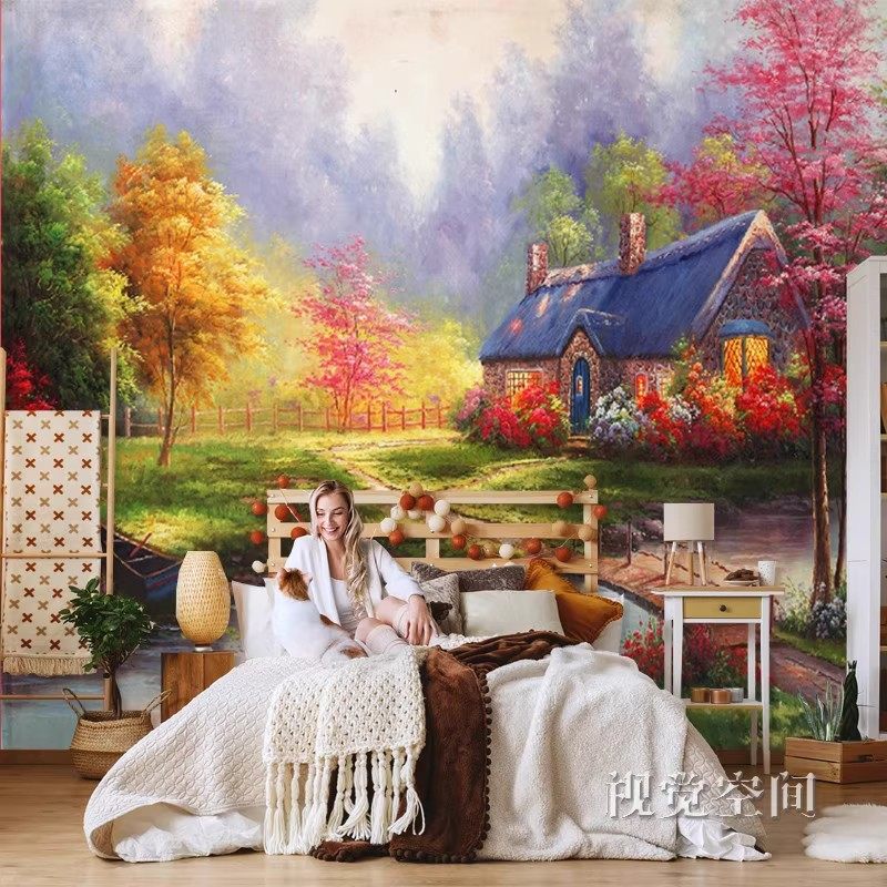 手绘唯美风景油画墙纸客厅电视背景墙壁纸民宿酒店壁布森林8d墙布,淘宝优惠券,粉丝福利购,淘宝优惠卷