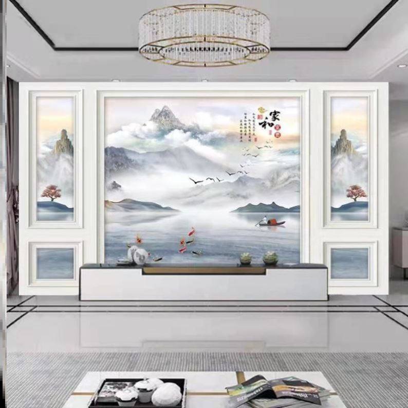 中式电视背景墙壁纸8D水墨山水背景墙布沙发墙纸书房茶室装饰壁画,淘宝优惠券,粉丝福利购,淘宝优惠卷