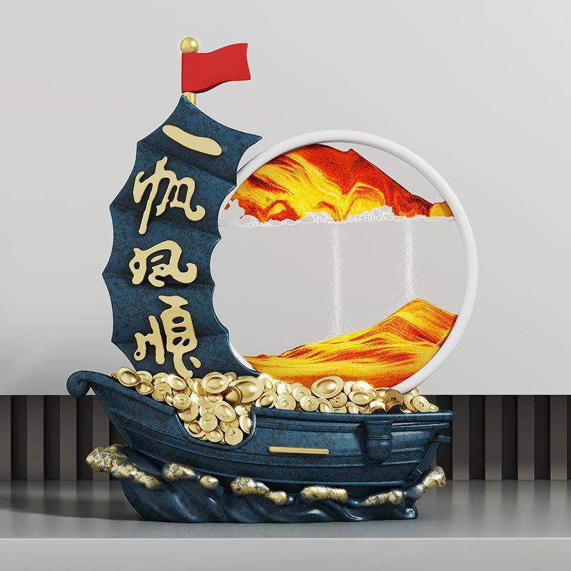 酒柜装饰品摆件高档轻奢办公室电视柜客厅玄关一帆风顺流沙画沙漏,淘宝优惠券,粉丝福利购,淘宝优惠卷