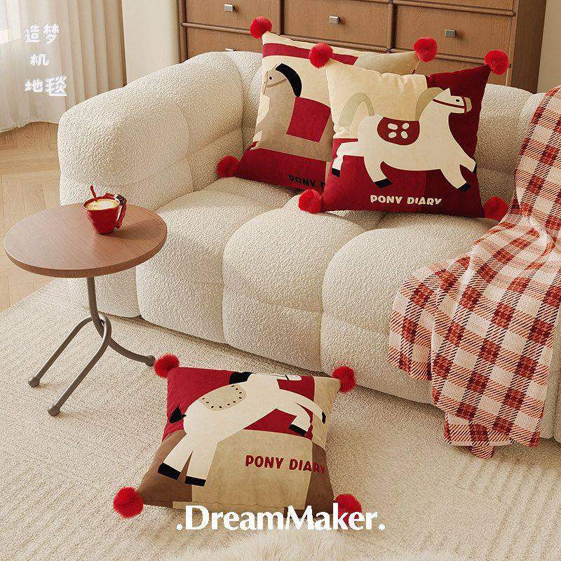 马年高级家用客厅沙发抱枕新年红色方形枕办公椅靠可拆卸抱枕套罩,淘宝优惠券,粉丝福利购,淘宝优惠卷