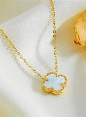 钛钢项链 红色幸运草项链简约轻奢双面秋冬新款小众百搭ins时尚