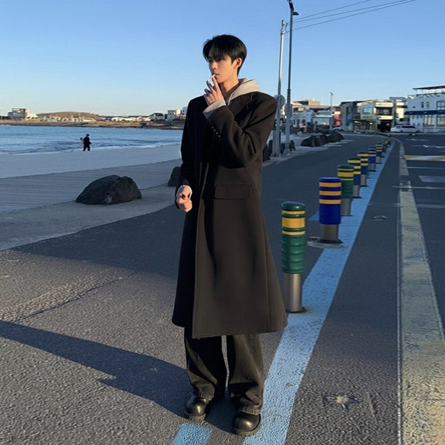 黑色克苏鲁文职大衣男冬季中长款过膝西装外套雅痞英伦风呢子风衣,淘宝优惠券,粉丝福利购,淘宝优惠卷