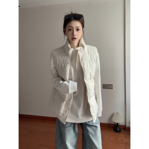 美式轻薄无袖羽绒马甲男冬季保暖加厚可外穿棉服背心叠穿立领外套 - 图0