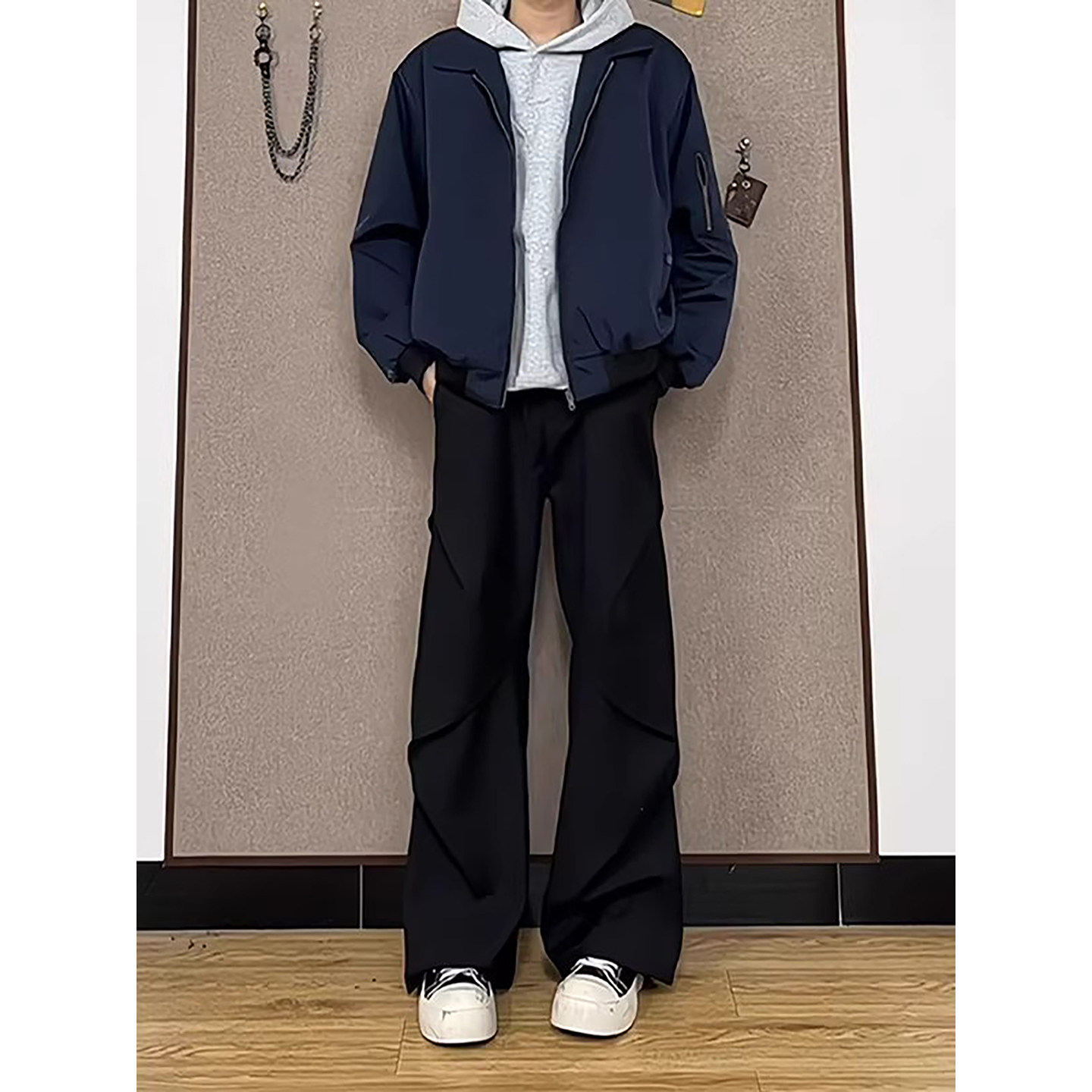 美式座山雕棉服外套搭配黑色褶皱加绒西裤秋冬男士高级感痞帅套装,淘宝优惠券,粉丝福利购,淘宝优惠卷