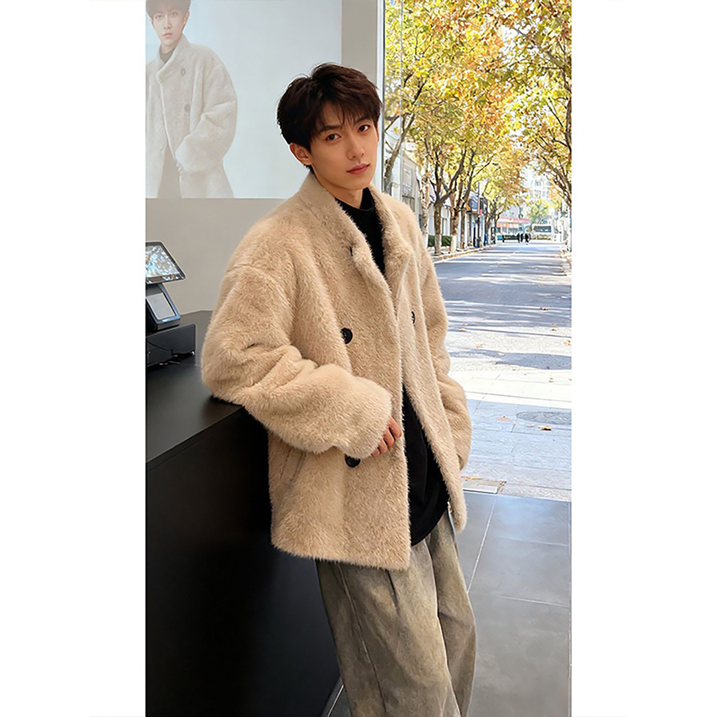 韩系仿兔毛派克皮草服男款冬季皮毛一体棉服外套加厚保暖立领夹克,淘宝优惠券,粉丝福利购,淘宝优惠卷
