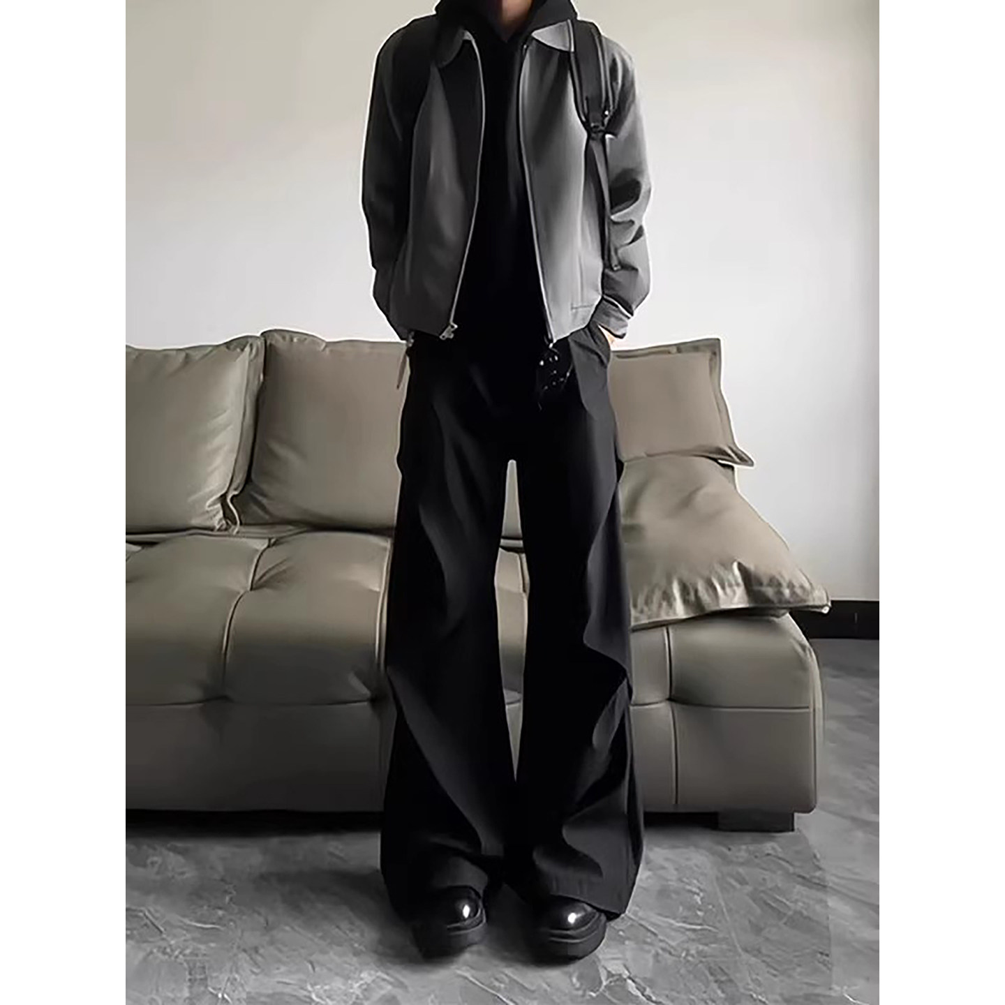 美式座山雕棉服外套搭配黑色褶皱加绒西裤秋冬男士高级感痞帅套装,淘宝优惠券,粉丝福利购,淘宝优惠卷