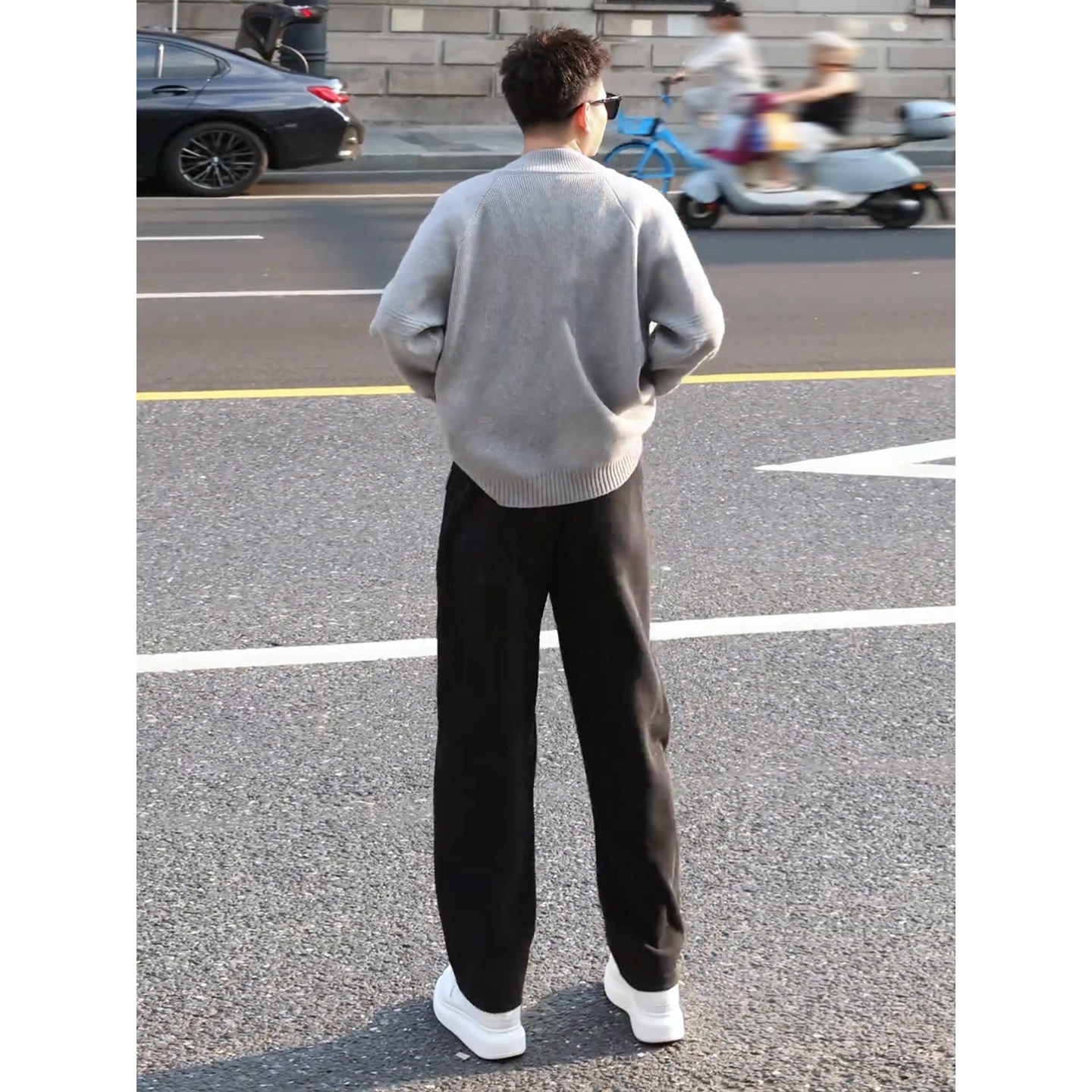 韩系慵懒风双拉链开衫毛衣男生酷帅穿搭套装秋季垂感直筒弯刀卫裤,淘宝优惠券,粉丝福利购,淘宝优惠卷