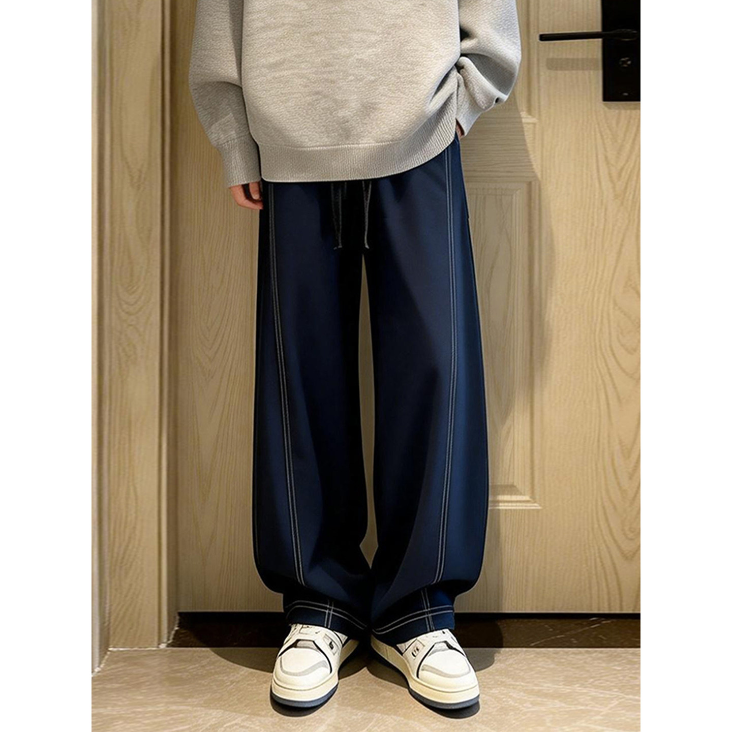 花灰色亨利领polo衫毛衣韩系高级感男装一套搭配帅气老钱风针织衫,淘宝优惠券,粉丝福利购,淘宝优惠卷