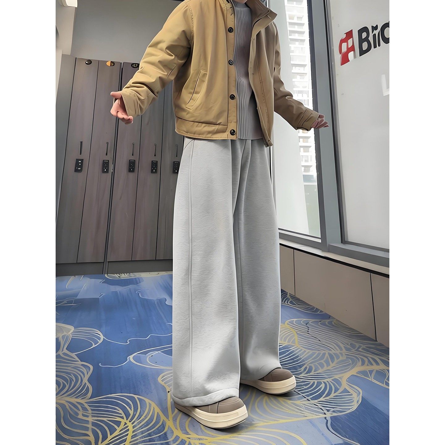 灰色垂感弯刀卫裤男款秋冬美式复古加绒阔腿裤cleanfit运动休闲裤,淘宝优惠券,粉丝福利购,淘宝优惠卷