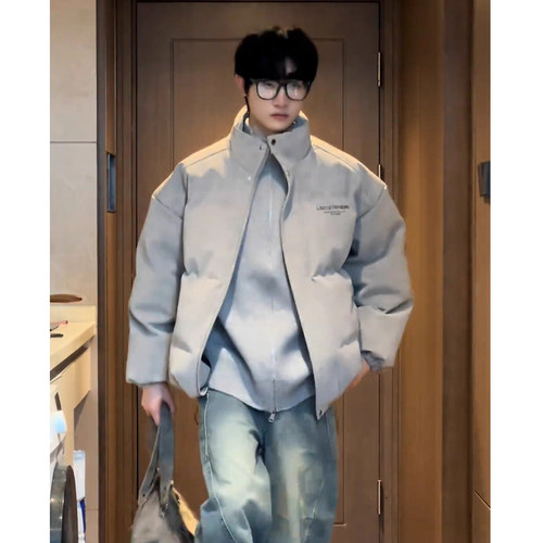 美式雾面pu皮羽绒棉服男款冬季短款廓形面包服高级感痞帅棉衣外套 - 图2