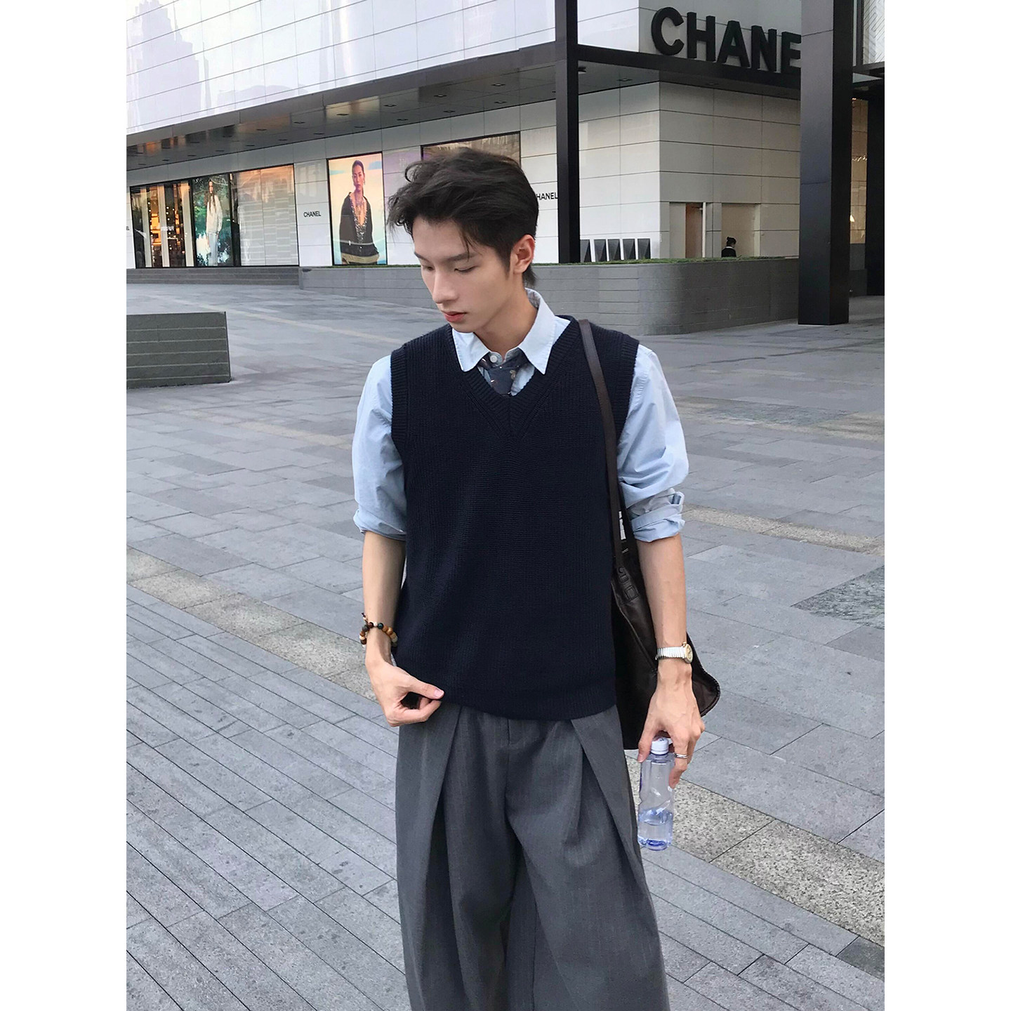 学院风V领针织马甲男款秋季高级感叠穿无袖坎肩背心美式复古毛衣,淘宝优惠券,粉丝福利购,淘宝优惠卷