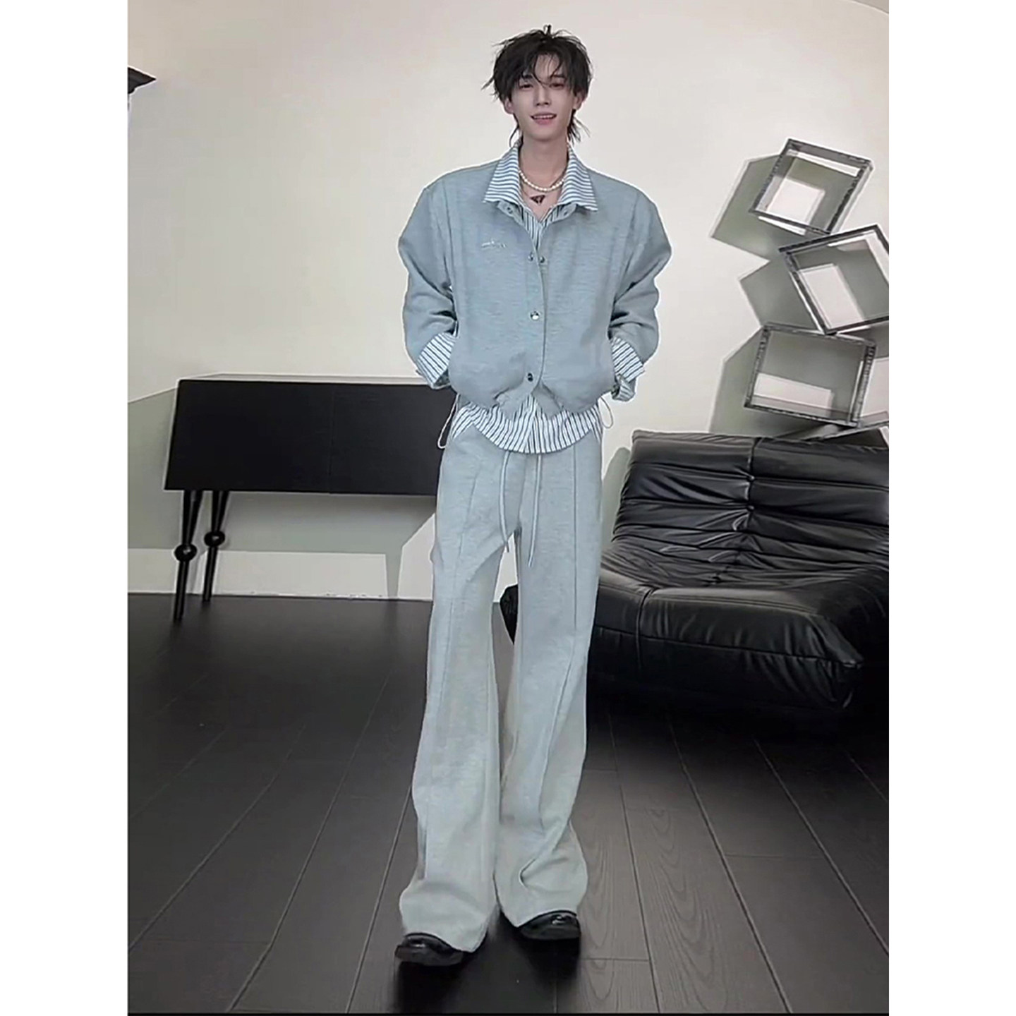 设计师款假两件衬衫拼接开衫卫衣男生酷帅穿搭套装痞帅高级感外套,淘宝优惠券,粉丝福利购,淘宝优惠卷