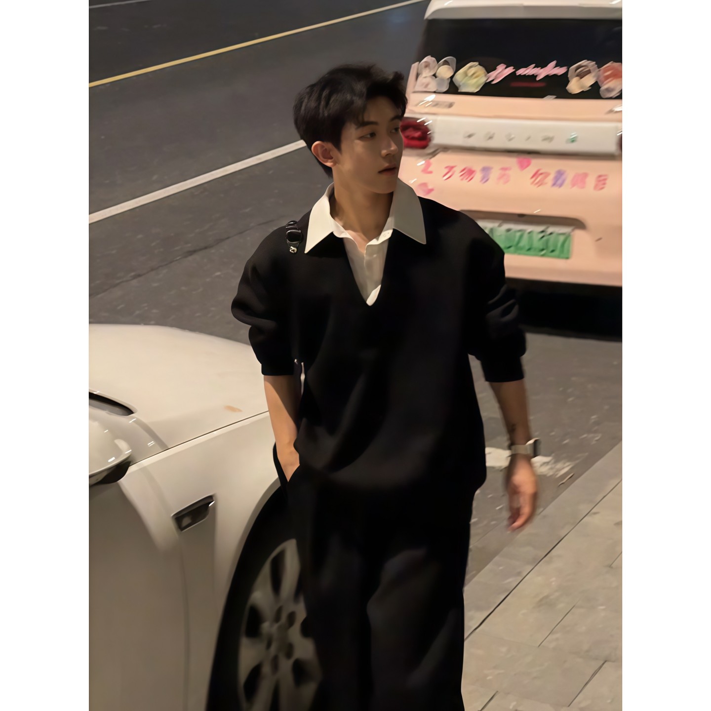 假两件衬衫领卫衣阔腿弯刀卫裤男生韩系一整套ootd穿搭慵懒松弛感 - 图2