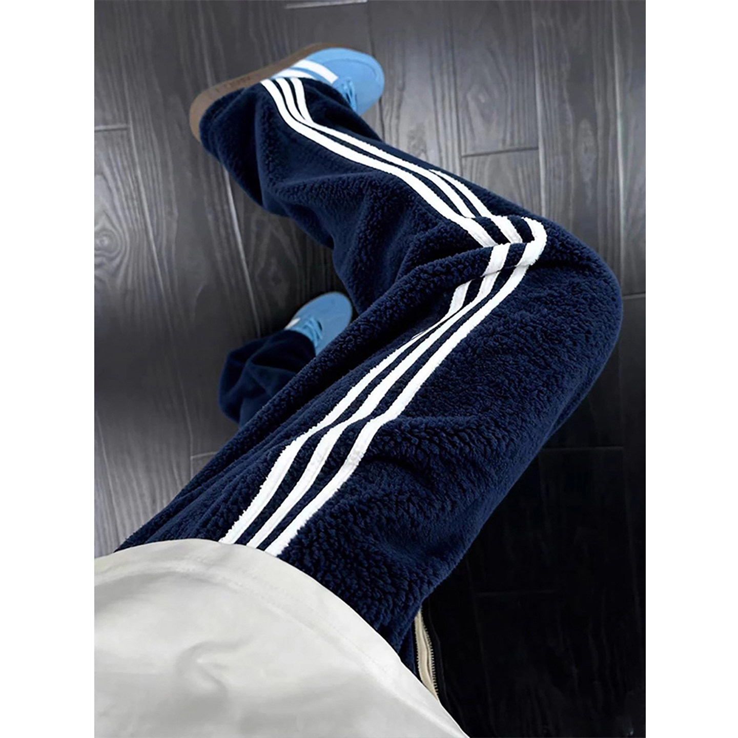 美式三道杠灰色抓绒卫裤男款冬季羊羔绒保暖裤子加绒加厚防寒棉裤,淘宝优惠券,粉丝福利购,淘宝优惠卷