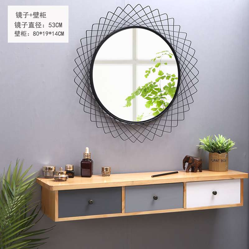 复古墙上置物架简约收纳壁柜实木壁架浴室搁板壁挂式小梳妆台防水 - 图2