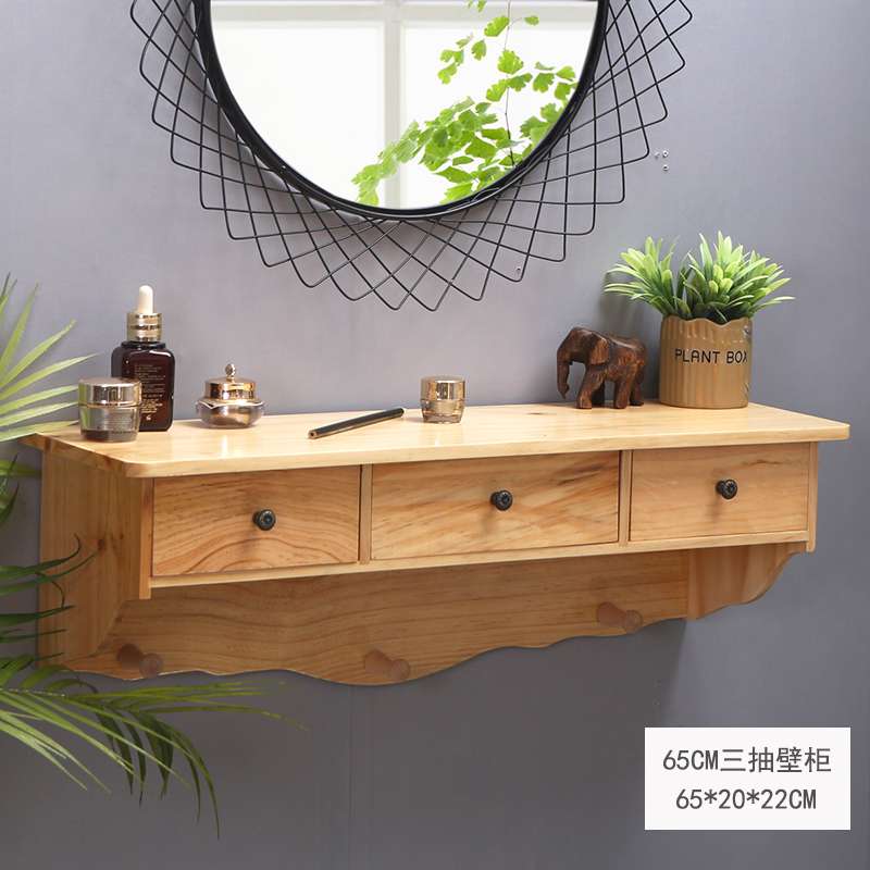 复古墙上置物架简约收纳壁柜实木壁架浴室搁板壁挂式小梳妆台防水 - 图1