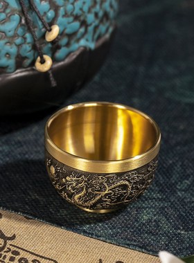 高端品质a礼盒一壶配8杯加底座龙纹茶壶复古铜酒壶黄铜龙凤壶