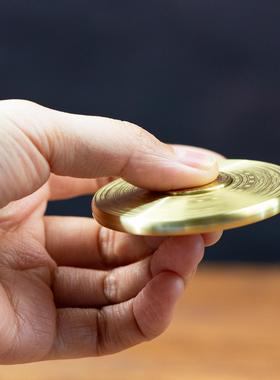 小铜记全铜解压罗盘黄铜转转手把件双面旋转随身携带把玩八卦转盘