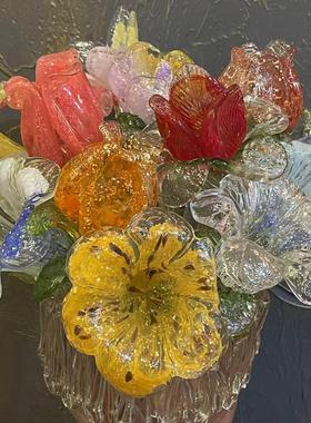 永恒玻璃花彩色手工出口玻璃花装饰无障碍豪华软装饰客厅饰品礼品