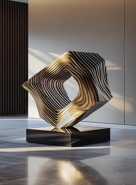 酒店大堂创意实木雕塑艺术装置售楼中心会所软装落地摆件大型摆饰