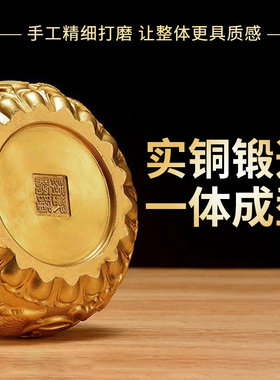 精铜八福聚宝盆采用国标黄铜手工锻造馆藏级办公家居摆件