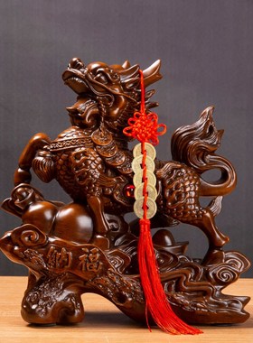 精选麒麟摆件一对招财貔貅风水麒麟客厅家居装饰品新中式办公室桌