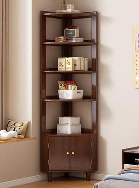 2I实木转角柜落地置物架家用简易靠墙拐角书柜实用多功能三角柜多