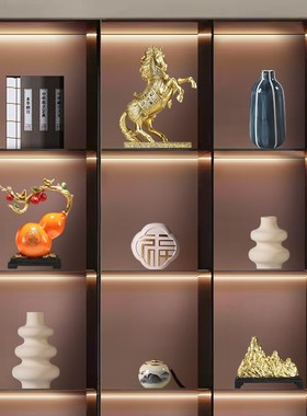 新中式摆件轻奢高档大气装饰品办公室茶室博古架T软装工艺品摆设