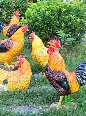 彷真公母鸡庭院盆栽装饰园艺摆设树脂工艺品农家乐户外幼儿园摆件