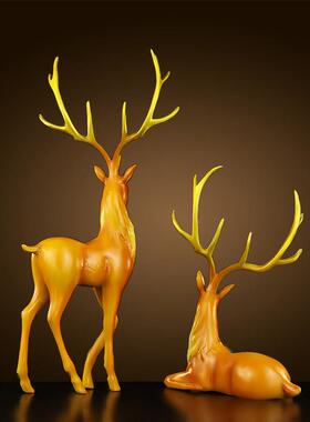 铜鹿摆件纯一黄铜对梅花鹿雕饰品塑HL230502客厅卧室办公室品一路