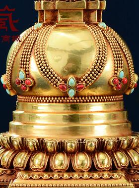 精工嘎当鎏塔全金佛塔21907091宝石铜镶仿尼泊嵌尔菩提塔舍利塔桌