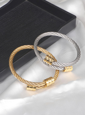 新品上市简约金属手镯欧美风柔韧钢丝手饰时尚男士不锈钢配件手环