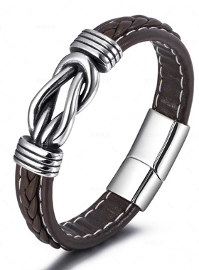 亚马逊新品民族风饰品不锈钢手链男士手工编织钛钢手镯