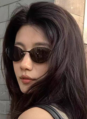 2025新品防紫外线太阳镜椭圆框ins时尚百搭墨镜女紫色猫眼眼镜