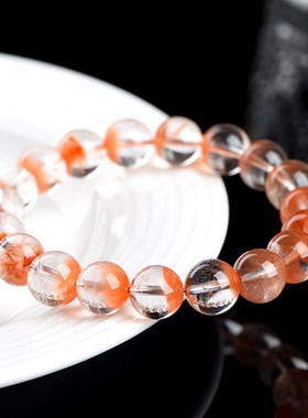 久雅水晶7A级红兔毛聚宝盆圆珠手链红色兔毛半盆手串厂家直销