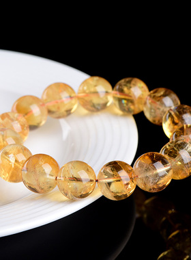 久雅水晶天然金红料暴力黄水晶圆珠手链深黄水晶散珠手串