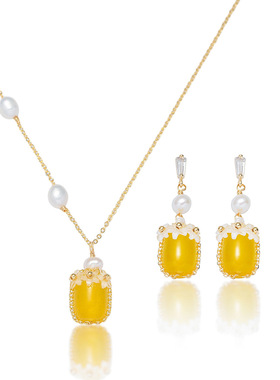 项链女简约天然红色玛瑙淡水珍珠花朵项链复古套装时尚气质锁骨链