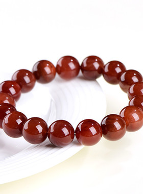 久雅水晶天然豆沙红兔毛圆珠手链红色兔毛发晶散珠手串