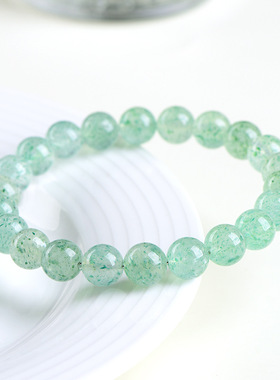 久雅水晶天然绿草莓白水体水晶手链冰种绿色云母圆珠手串
