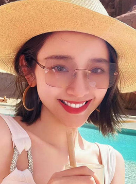 复古美式金属无边框猫眼墨镜女高级感渐变灰蓝色辣妹风女太阳镜潮