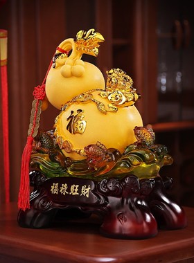铜欣祥树脂《福禄来财》金蟾葫芦客厅玄关业乔迁新居礼品