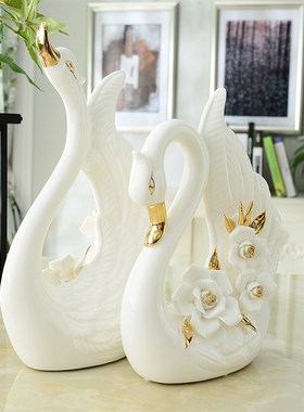 天鹅陶瓷现代玄关客厅办公室摆设装饰品乔迁业结婚礼品