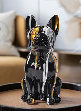 创意欧式家用居法斗狗动物摆件客厅玄关装饰品摆件树脂工艺品