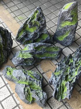 仿真灰色石头景观造景庭院园林树脂玻璃钢英德石仿真石头青苔